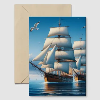 Tall Ship Full Sails Blue Ocean Sky
