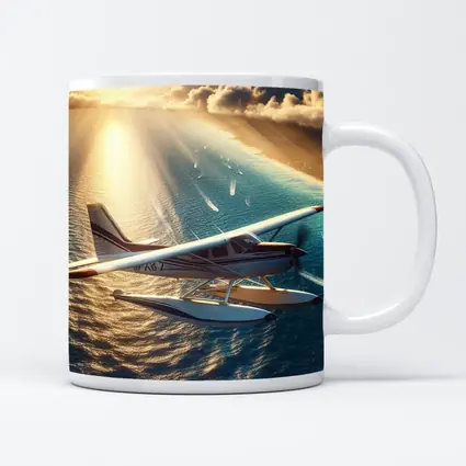 Seaplane Flying Over Sunny Ocean Waters