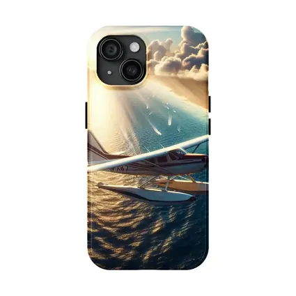Seaplane Flying Over Sunny Ocean Waters
