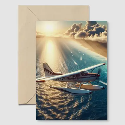 Seaplane Flying Over Sunny Ocean Waters