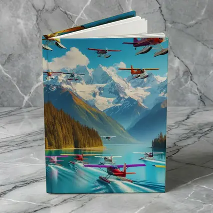 Colorful Seaplanes Flying Over Mountain Lake