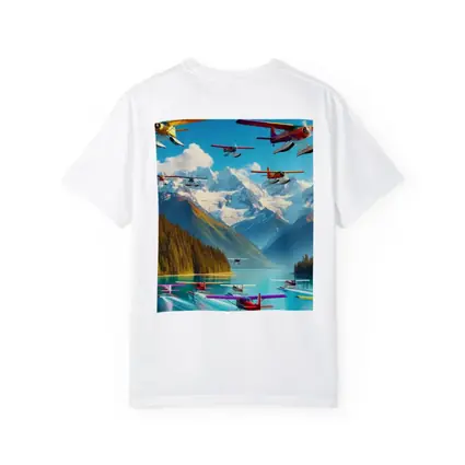 Colorful Seaplanes Flying Over Mountain Lake