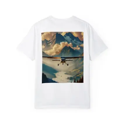 Small Plane Flying Over Alpine Mountain Lake