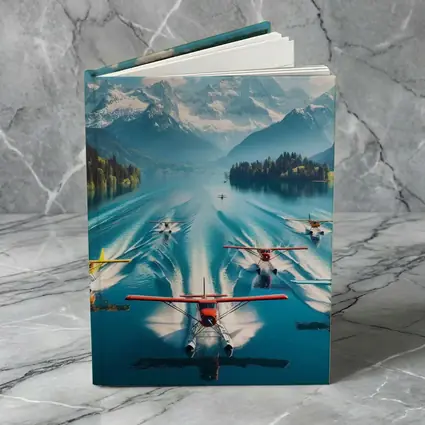 Seaplanes Taking Off Alpine Mountain Lake