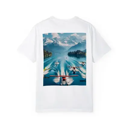 Seaplanes Taking Off Alpine Mountain Lake