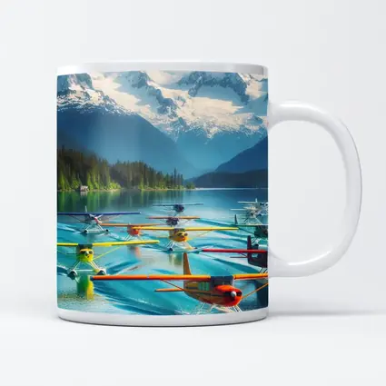 Colorful Seaplanes Floating on Mountain Lake