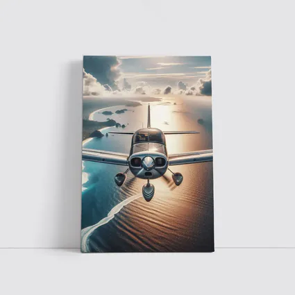 Small Plane Flying Over Coastal Waters