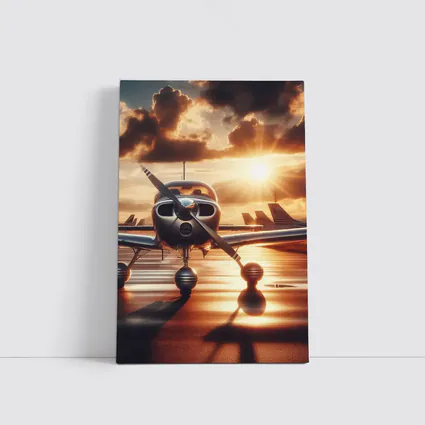 Small Propeller Plane Golden Sunset Tarmac