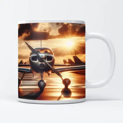 Small Propeller Plane Golden Sunset Tarmac