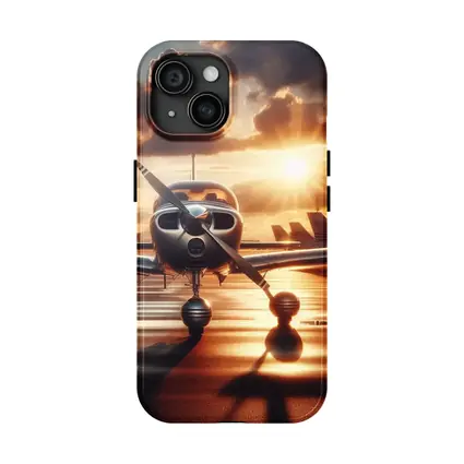 Small Propeller Plane Golden Sunset Tarmac