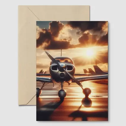 Small Propeller Plane Golden Sunset Tarmac