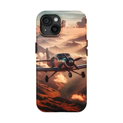Propeller Plane Flying Over Mountain Sunset