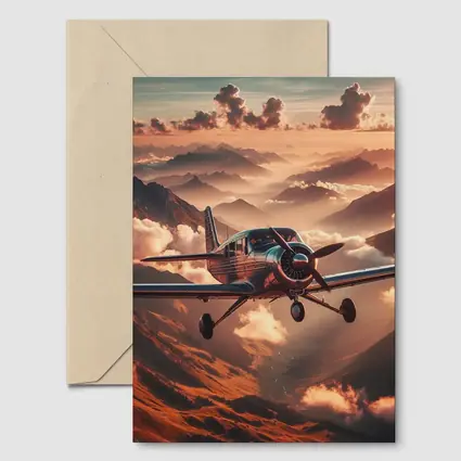 Propeller Plane Flying Over Mountain Sunset