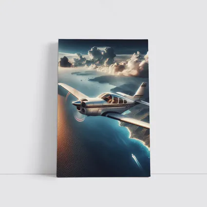 Small Propeller Plane Flying Over Coastal Islands