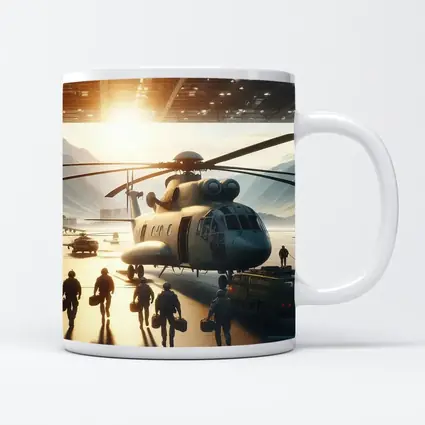 Military Helicopter Crew Hangar Sunlight Scene