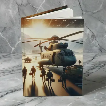 Military Helicopter Crew Hangar Sunlight Scene