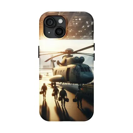 Military Helicopter Crew Hangar Sunlight Scene