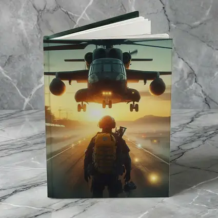 Military Soldier Helicopter Sunset Airfield Scene