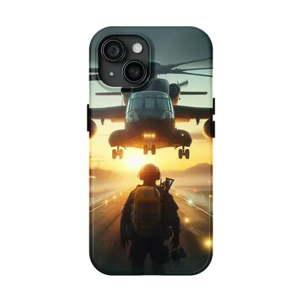 Military Soldier Helicopter Sunset Airfield Scene