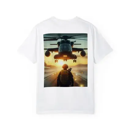 Military Soldier Helicopter Sunset Airfield Scene