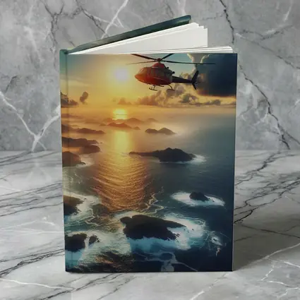 Helicopter Flying Over Coastal Sunset Seascape