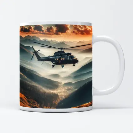 Military Helicopter Flying Over Mountain Valley