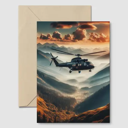 Military Helicopter Flying Over Mountain Valley