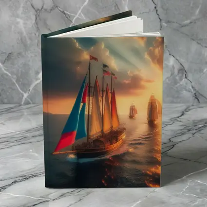 Sailing Ships At Golden Sunset Ocean