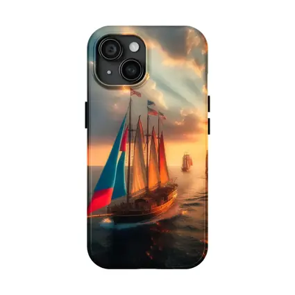 Sailing Ships At Golden Sunset Ocean