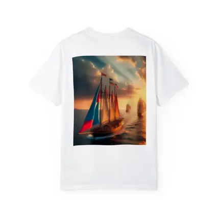 Sailing Ships At Golden Sunset Ocean