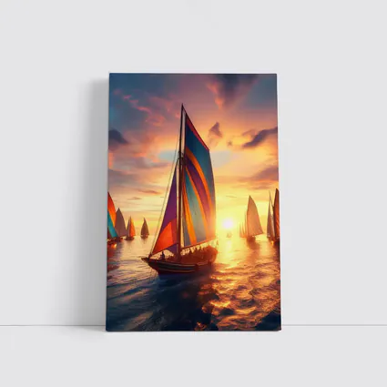 Colorful Sailboats Racing at Golden Sunset