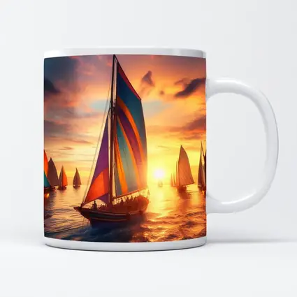 Colorful Sailboats Racing at Golden Sunset