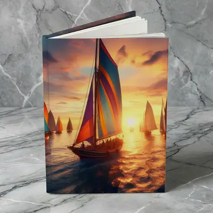 Colorful Sailboats Racing at Golden Sunset