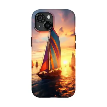 Colorful Sailboats Racing at Golden Sunset
