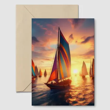 Colorful Sailboats Racing at Golden Sunset