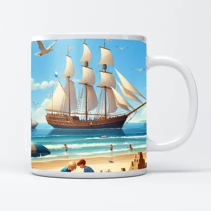 Kids Playing Beach Tall Ship Summer