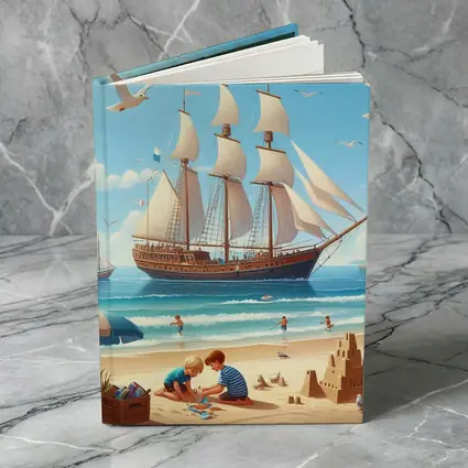 Kids Playing Beach Tall Ship Summer