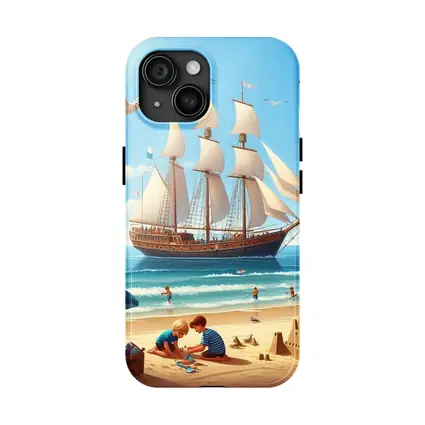 Kids Playing Beach Tall Ship Summer
