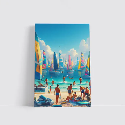 Colorful Sailboats Beach Summer Vacation Scene