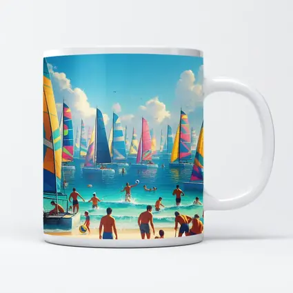 Colorful Sailboats Beach Summer Vacation Scene
