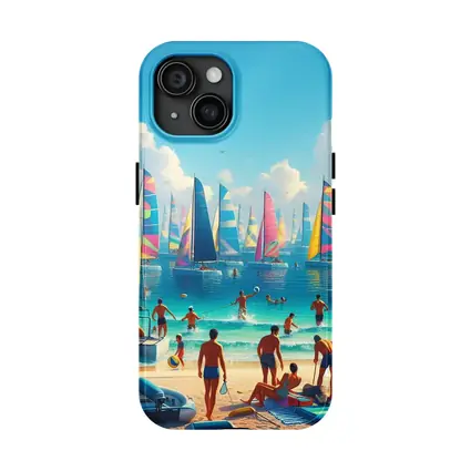 Colorful Sailboats Beach Summer Vacation Scene
