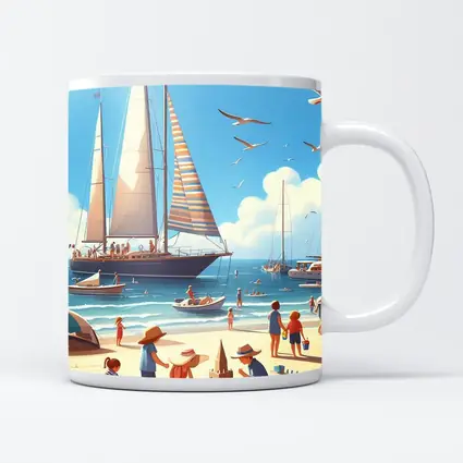 Summer Beach Day Sailboats Illustration Art