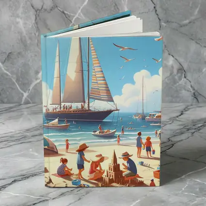 Summer Beach Day Sailboats Illustration Art