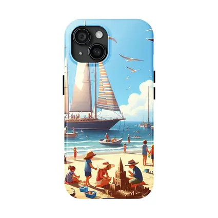 Summer Beach Day Sailboats Illustration Art