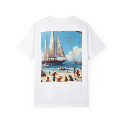 Summer Beach Day Sailboats Illustration Art