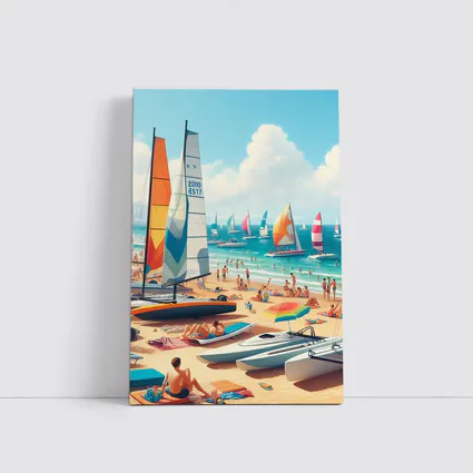 Sunny Beach Sailboats Colorful Summer Ocean Scene