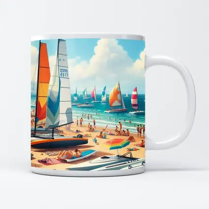Sunny Beach Sailboats Colorful Summer Ocean Scene