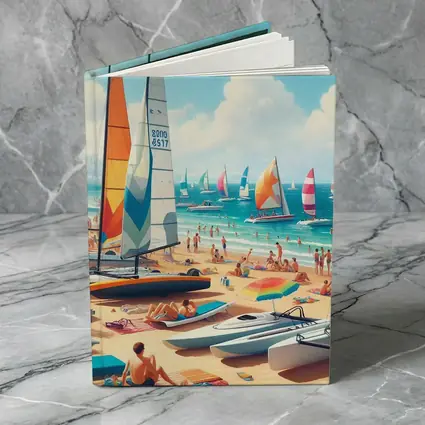 Sunny Beach Sailboats Colorful Summer Ocean Scene