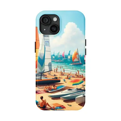 Sunny Beach Sailboats Colorful Summer Ocean Scene