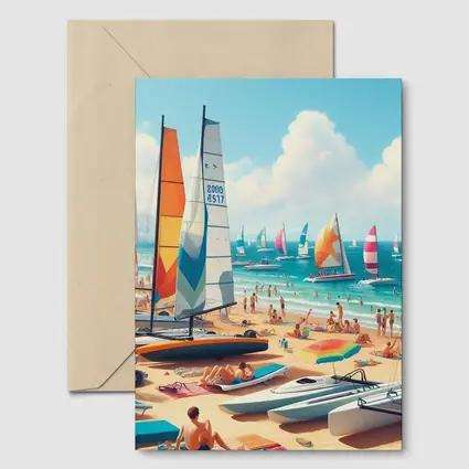 Sunny Beach Sailboats Colorful Summer Ocean Scene